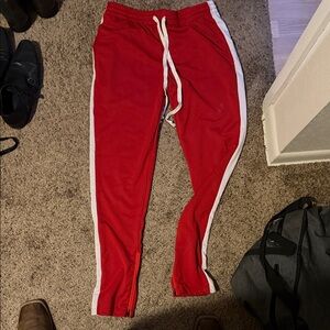 Red Jogger Pants with White Stripes